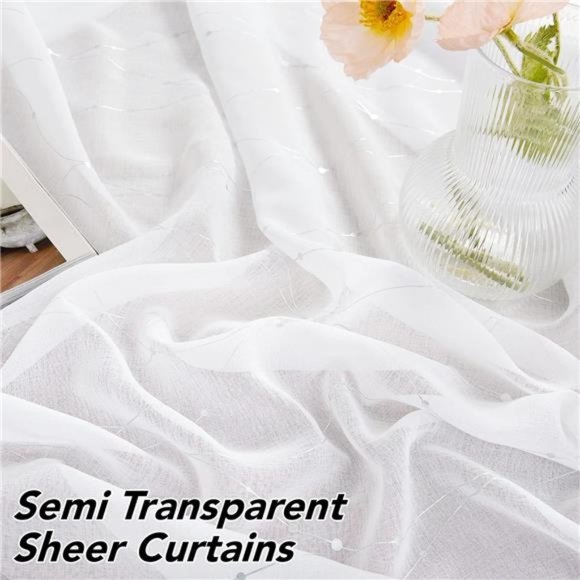 White Sheer Curtains 2 Panels Set, Grommet Sheer Curtains for Bedroom, Curtains - Picture 5 of 6